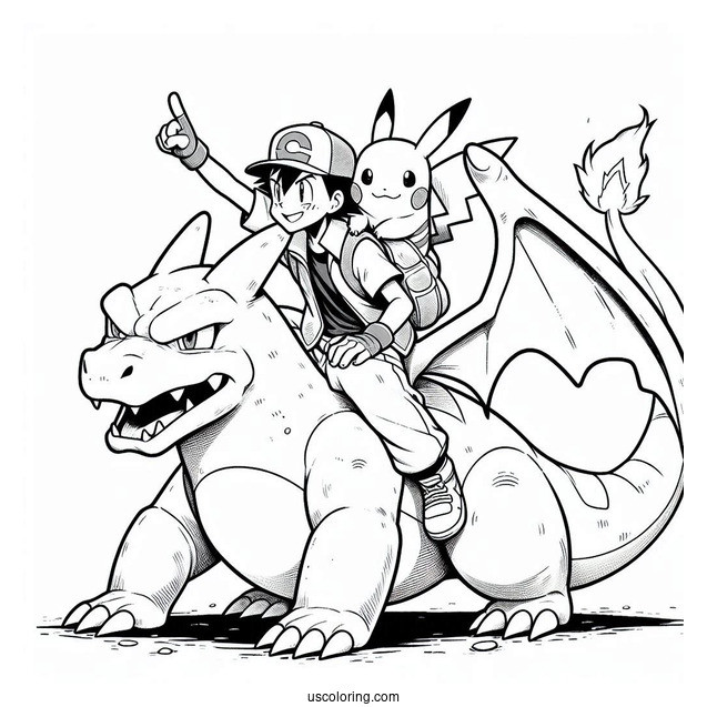 Ash And Pikachu On Charizard_s Back