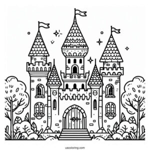 Cute Little Castle Coloring Page For Kids