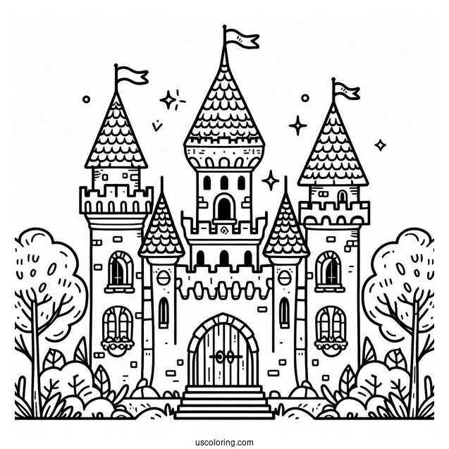 Cute Little Castle Coloring Page For Kids