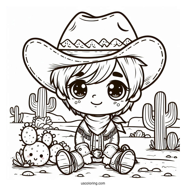 Adorable Little Cowboy Coloring Page In The Desert