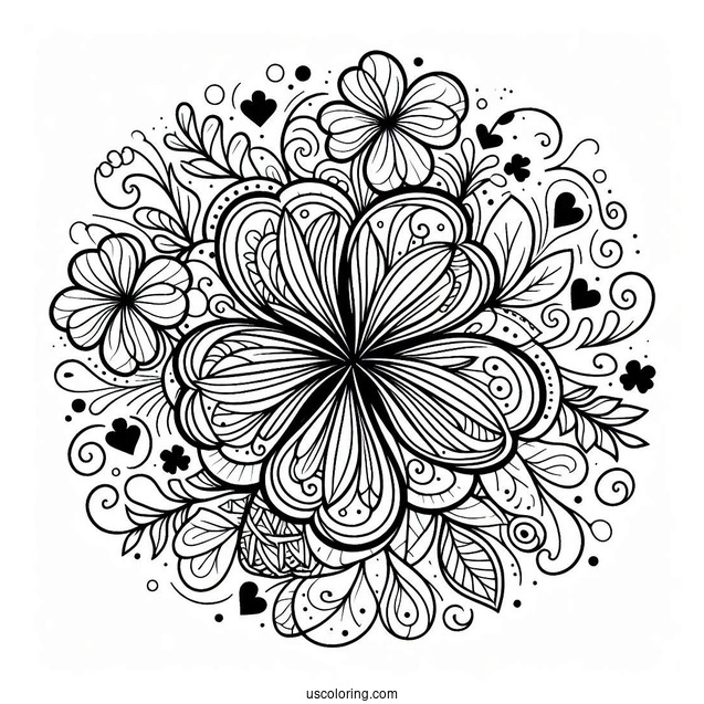 St. Patrick's Day Coloring Page Of Pretty Clover Mandala