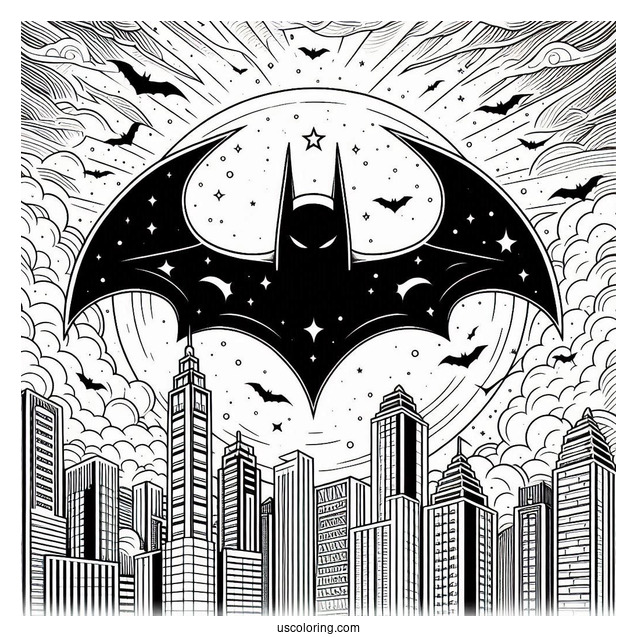 Batman Logo In Building Art Coloring