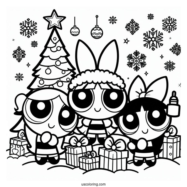 Christmas Themed Powerpuff Girls Coloring Picture