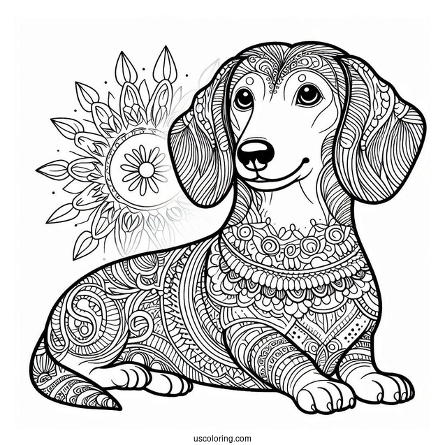 Dachshund Coloring Page Mandala