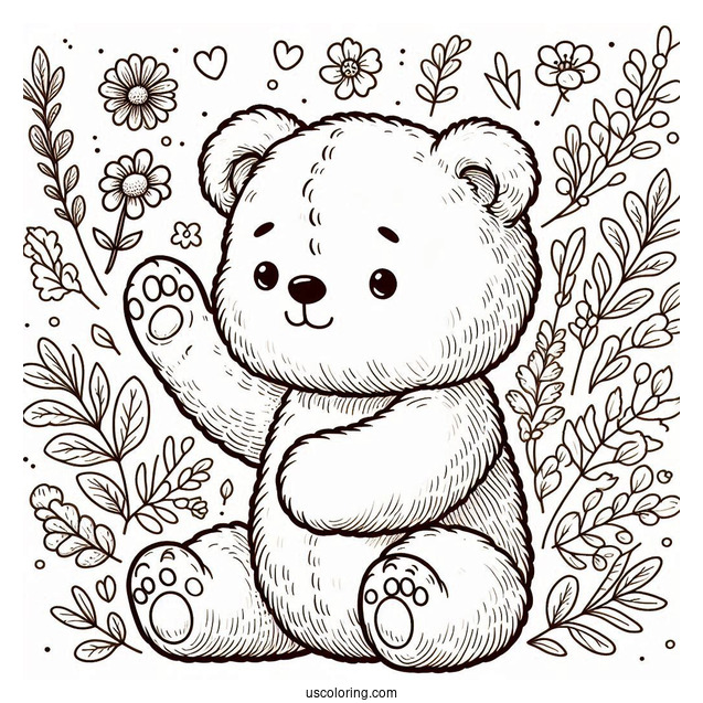 Fluffy Bear Coloring Page With One Paw Raised