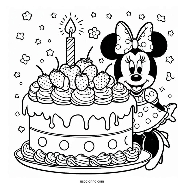 Coloring Sheet Of Minnie Mouse Birthday Cake