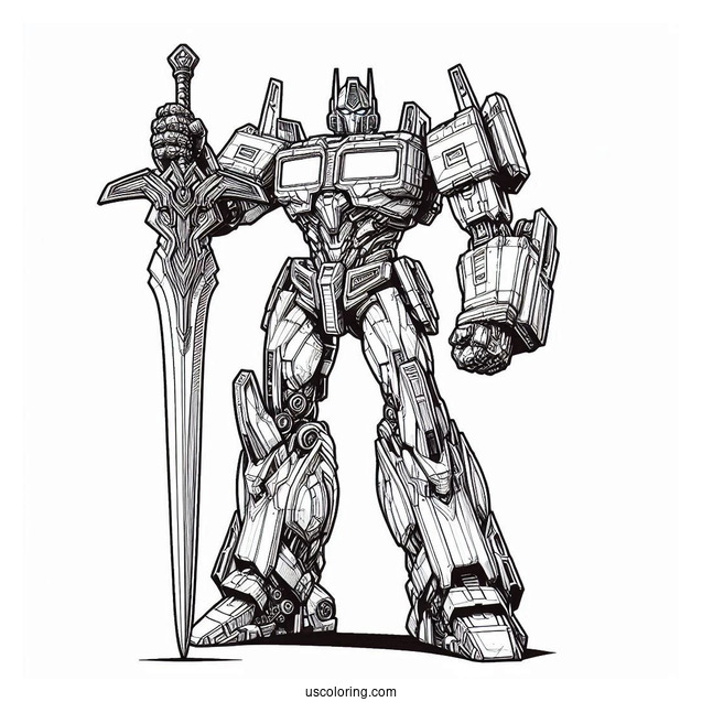 Realistic Optimus Prime Coloring Page Holding Sword Of Judgement