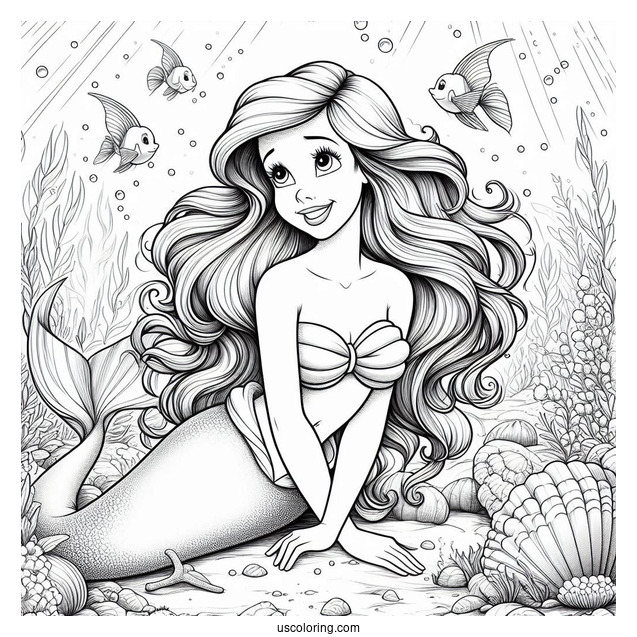Realistic Ariel Under The Sea Coloring In