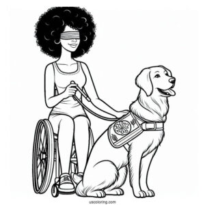 Blind Woman With Her Service Dog To Color