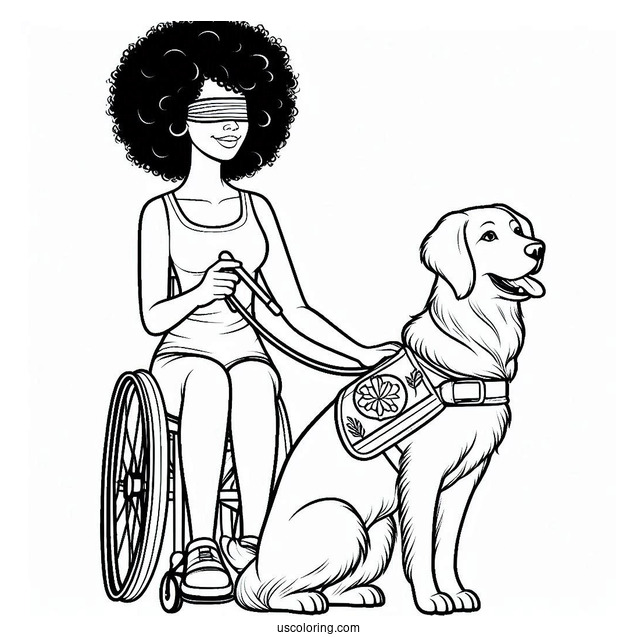 Blind Woman With Her Service Dog To Color