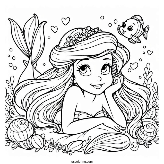 Easy Coloring Page Of Ariel For Kids