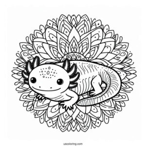 Axolotl Coloring Page At The Center Of A Flower Mandala