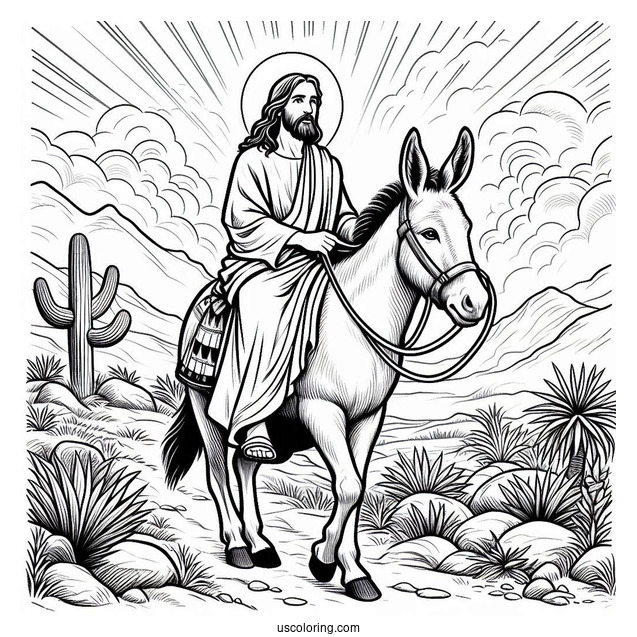 Jesus Coloring Page Riding A Donkey On Palm Sunday