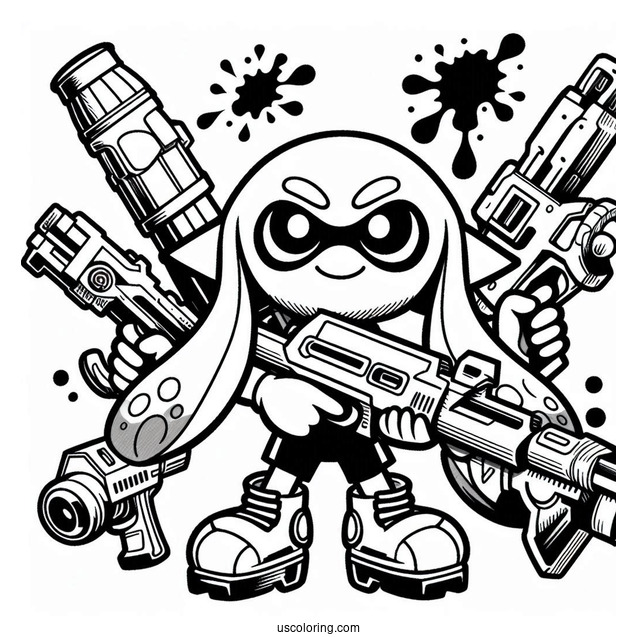 Super Smash Bros Coloring Page Of Splatoon With Weapons Super Smash Bros