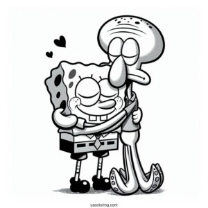 SpongeBob Hugging Squidward Coloring Page