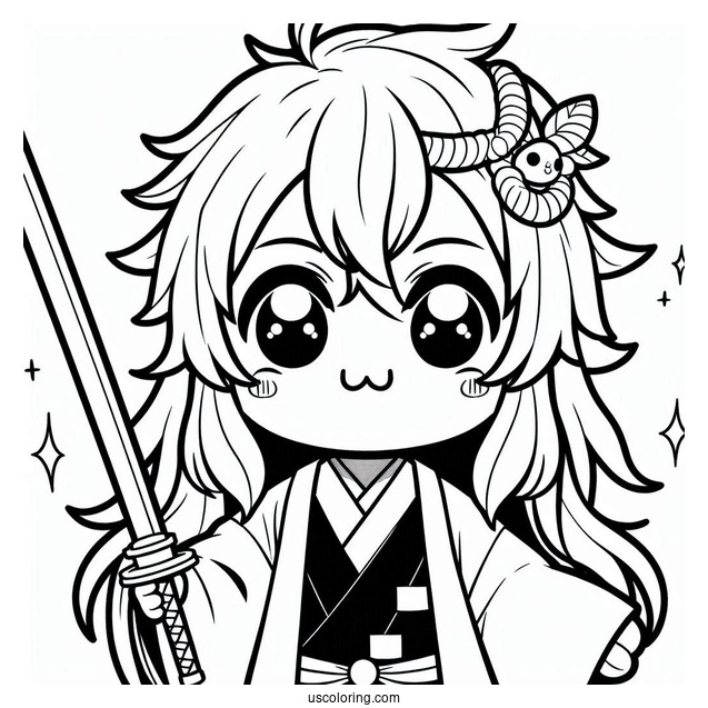 Kawaii Tanjiro Coloring Page Using Nichirin Sword For Kids