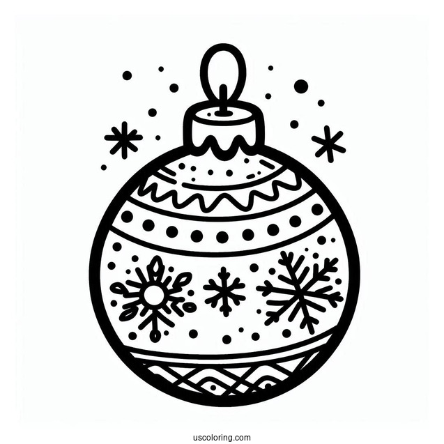 Cartoon Bauble With Snowflakes Christmas Ornaments Coloring Page For Preschoolers