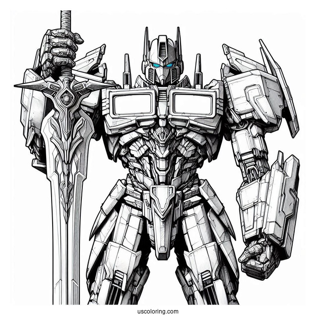 Realistic Optimus Prime Coloring Page Holding Sword Of Judgement