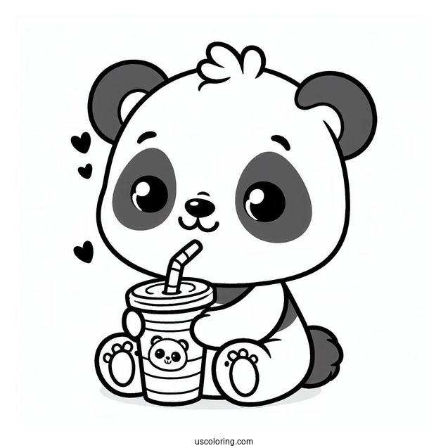 Cute Coloring Page Of Baby Panda Drinking A Beverage For Preschoolers