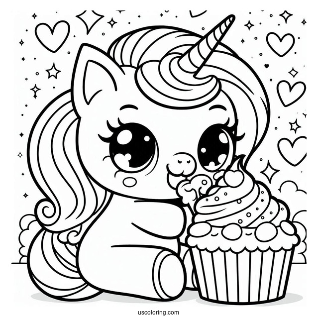 Unicorn My Melody Coloring Page Eating Cupcake