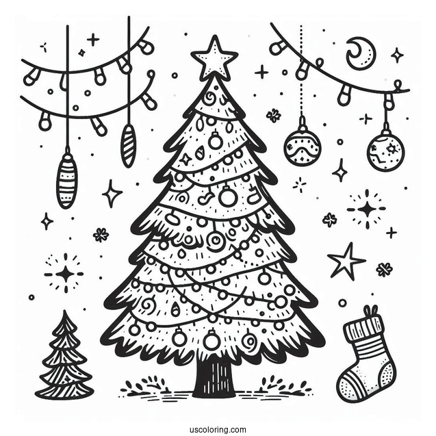 Large Christmas Tree With Lights And Decorations