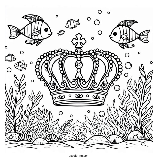 Royal Crown Coloring Page Under The Sea With Fishes