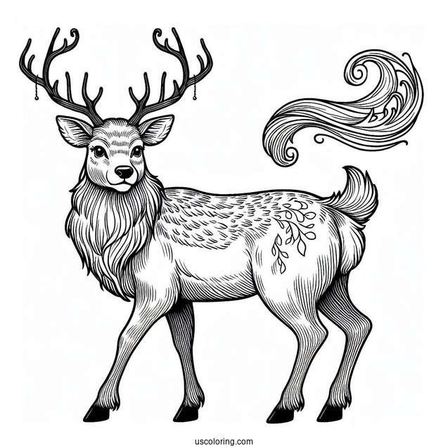 Coloring Page Of a Realistic Looking Reindeer