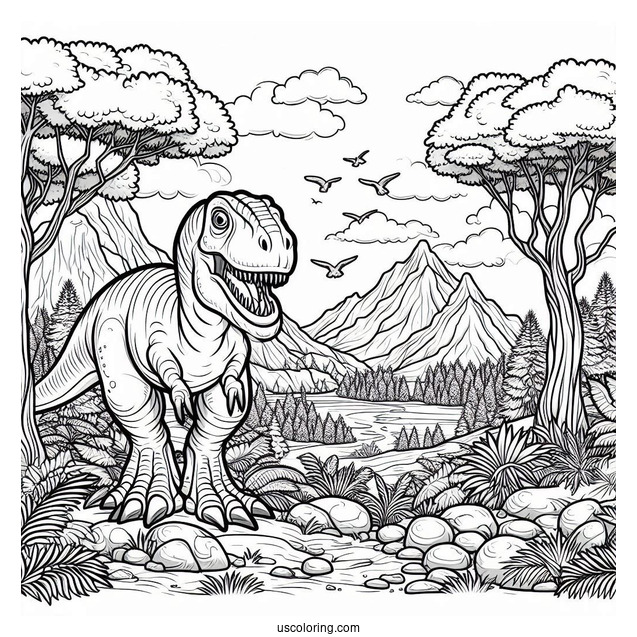 Scary Troodon In The Mountain Coloring Page