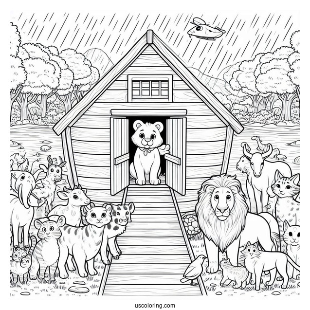 Noah's Ark Coloring Page Welcoming Animals In The Ark