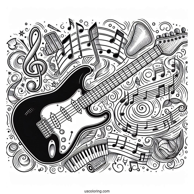 Music Coloring Page Of Electric Guitar Outline