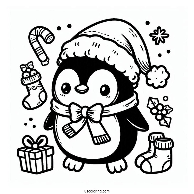 Cartoon Penguin Christmas Inspired Coloring
