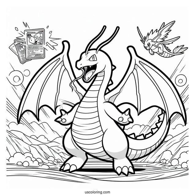 Dragonite Hyper Beam Pokemon Card Coloring Page