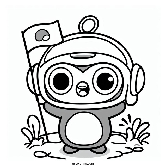 Simple Outline Of Pororo Coloring Page Cheering