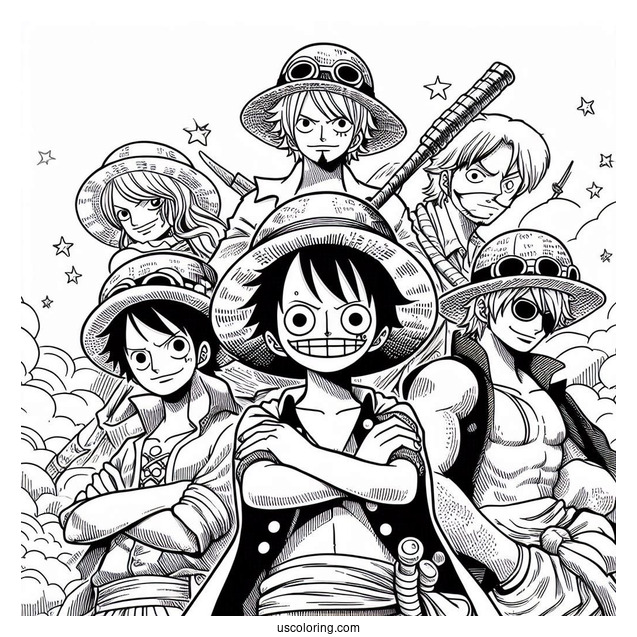 Detailed One Piece Coloring Page Of Straw Hat Crew