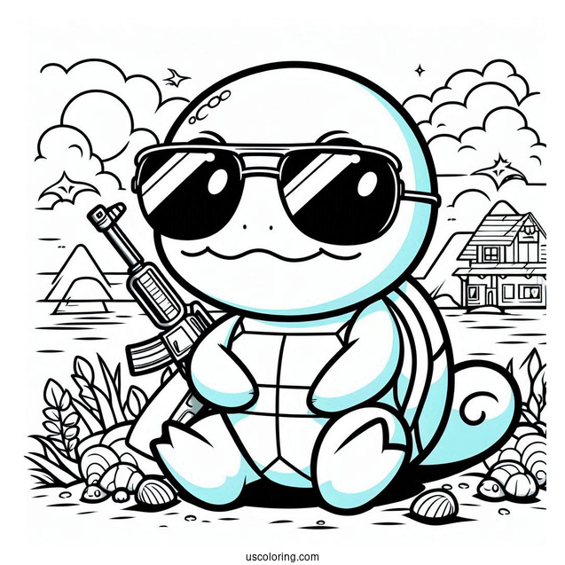 Squirtle Coloring Page Of Squad Member With Sunglasses