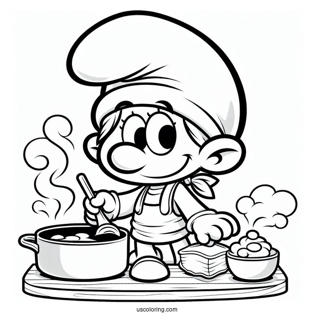 Coloring Page Of Chef Smurf Cooking