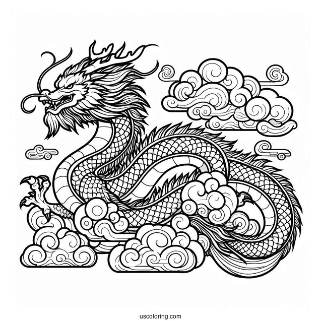 Mushu Dragon With Cloudy Sky Background Coloring Page For Kids