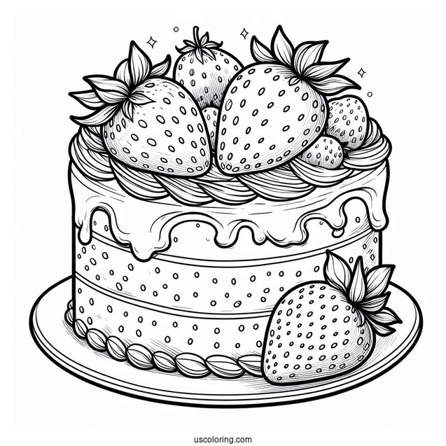 Strawberry Cake Coloring Page