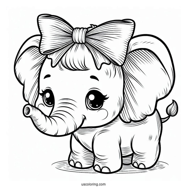 Cute Baby Elephant With Bow Coloring
