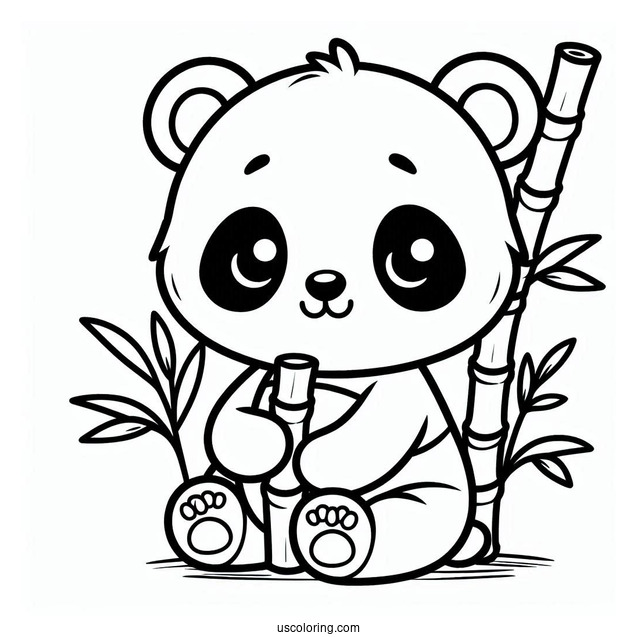 Cute Outline Of Panda With Bamboo