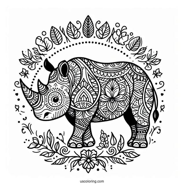Rhino Mandala Coloring Page For Adults
