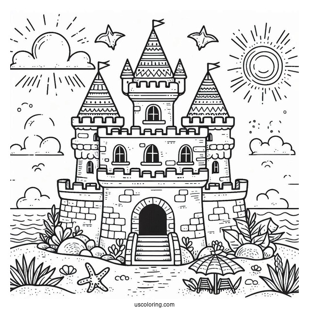 Summer Coloring Page Of Sand Castle For Kids