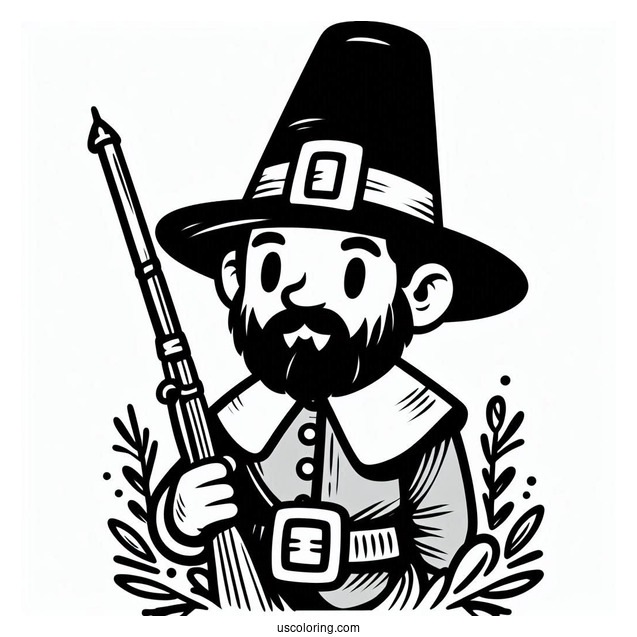 Simple Pilgrim Coloring Page With A Musket For Kids