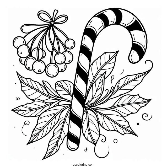 Candy Cane With Mistletoe Coloring Sheet
