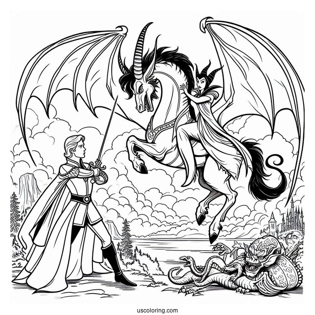 Prince Phillip Fighting Maleficent Dragon To Color