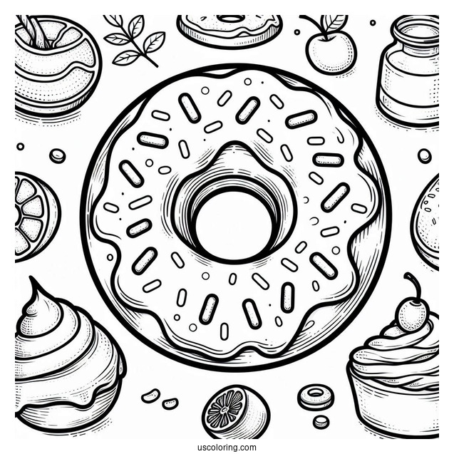 Simple Outline Of Donut With Icing To Color