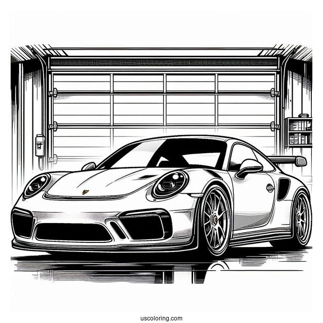 Sleek Porsche Coloring Page Parked In Garage