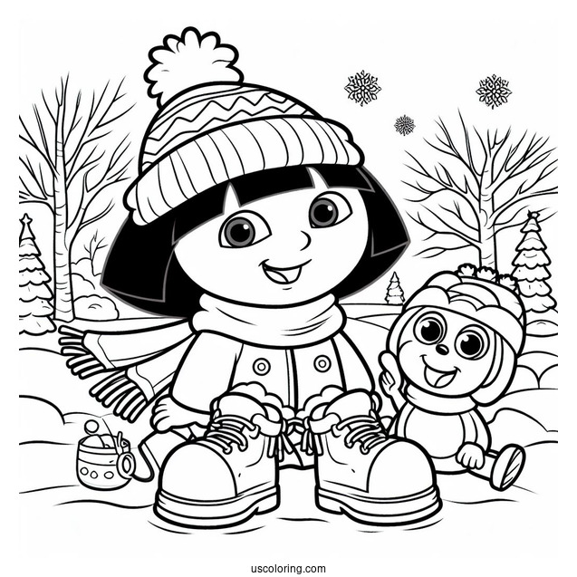 Dora With Boots And Friend During Winter