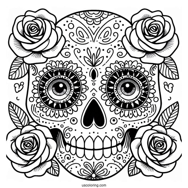 Rosey Eyed Sugar Skulls Coloring Page