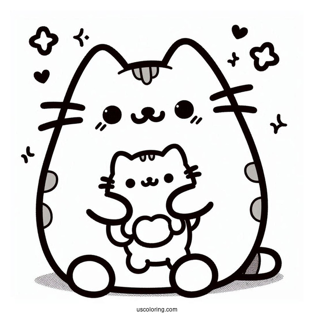 Cute Pusheen With Teddy Coloring Page